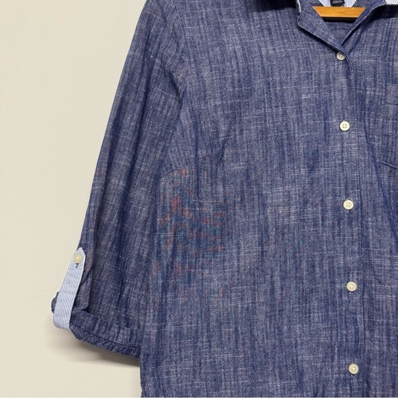 Tommy Hilfiger Chambray Cotton Printed Roll-Tab Utility Button Up Shirt - Picture 2 of 6